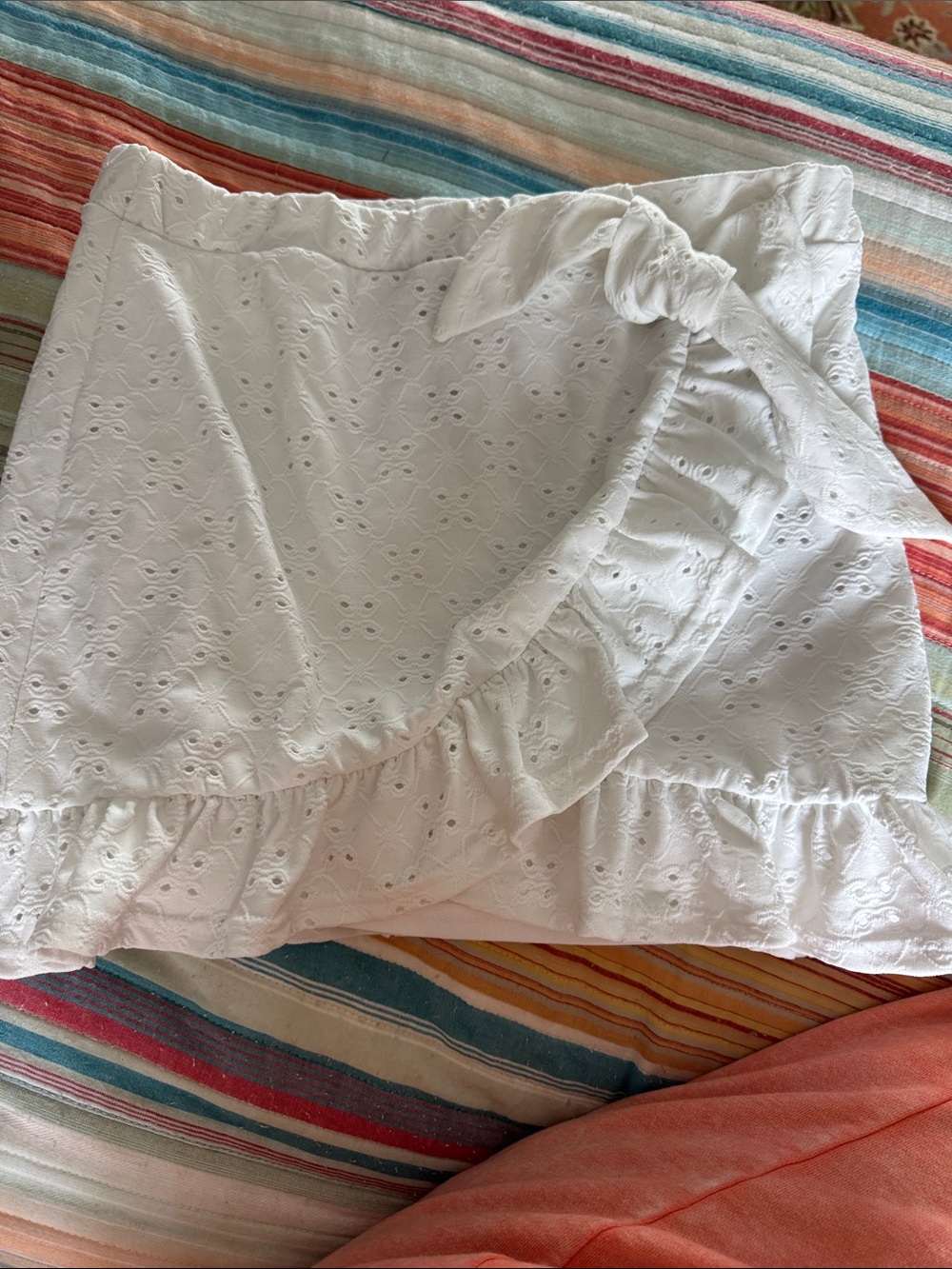 Boohoo White Eyelet Wrap Mini Skirt